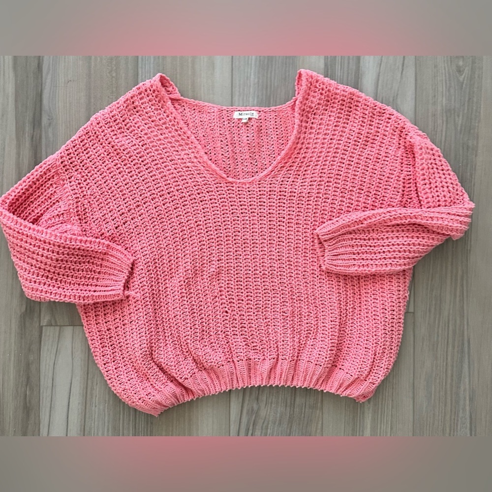 Miracle Pink V-Neck Sweater Size S/M